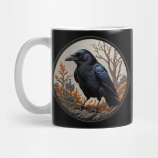 Autumn Crow Embroidered Patch Mug